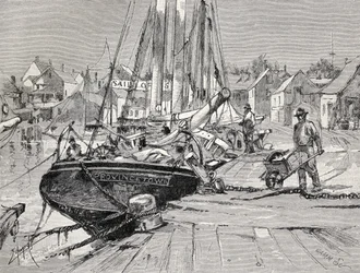 Central Wharf, Provincetown, Cape Cod, från "The Century Illustrated Monthly Magazine", maj till oktober 1883.